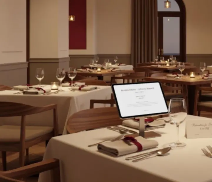 Panorama eleganckiej sali restauracyjnej Wonderstar s. r. o. z nakrytymi stolikami gotowymi na wieczorne rezerwacje