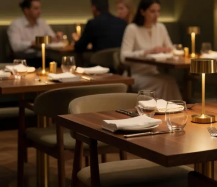 Eleganckie, przytulne wnętrze restauracji Wonderstar s. r. o. w ciepłych, kremowych barwach.