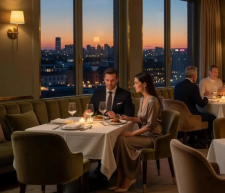 Panorama restauracji Wonderstar s. r. o. z elegancko nakrytymi stołami